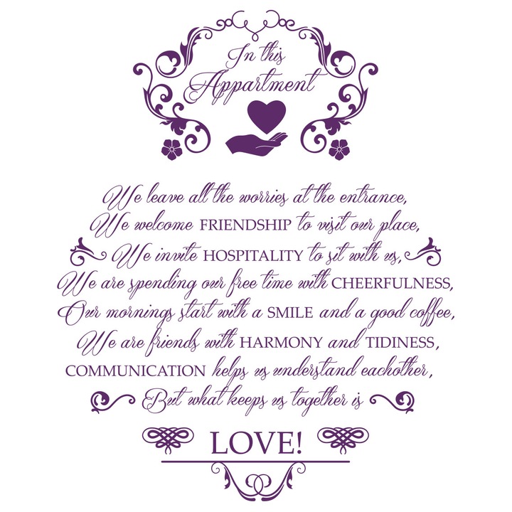 Sticker decorativ, IN THIS APPARTMENT, 117x144 cm, violet, Decostick