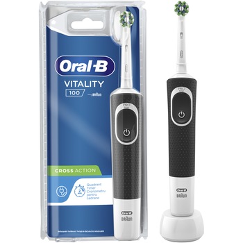Periuta electrica Oral-B Vitality 100, 7600 rotatii/min, 2D Action, temporizator, acumulator Li-Ion, negru