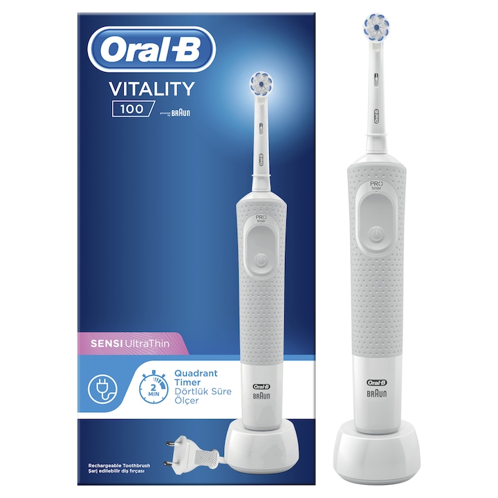 Ел. четка за зъби Oral-B Vitality D100 Sensi Ultra Thin, 7600 осцилации/мин, 2D почистване, 1 програма, 1 накрайник