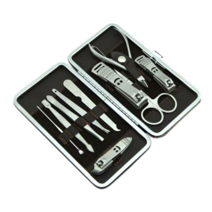 Trusa Profesionala cu 11 Piese din Inox pentru Manichiura si Pedichiura
