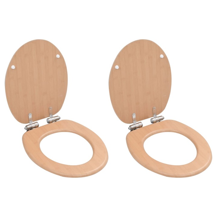 Set 2 capace de WC cu inchidere silentioasa, vidaXL, MDF, model bambus, 42,5 x 35,8 cm, Maro