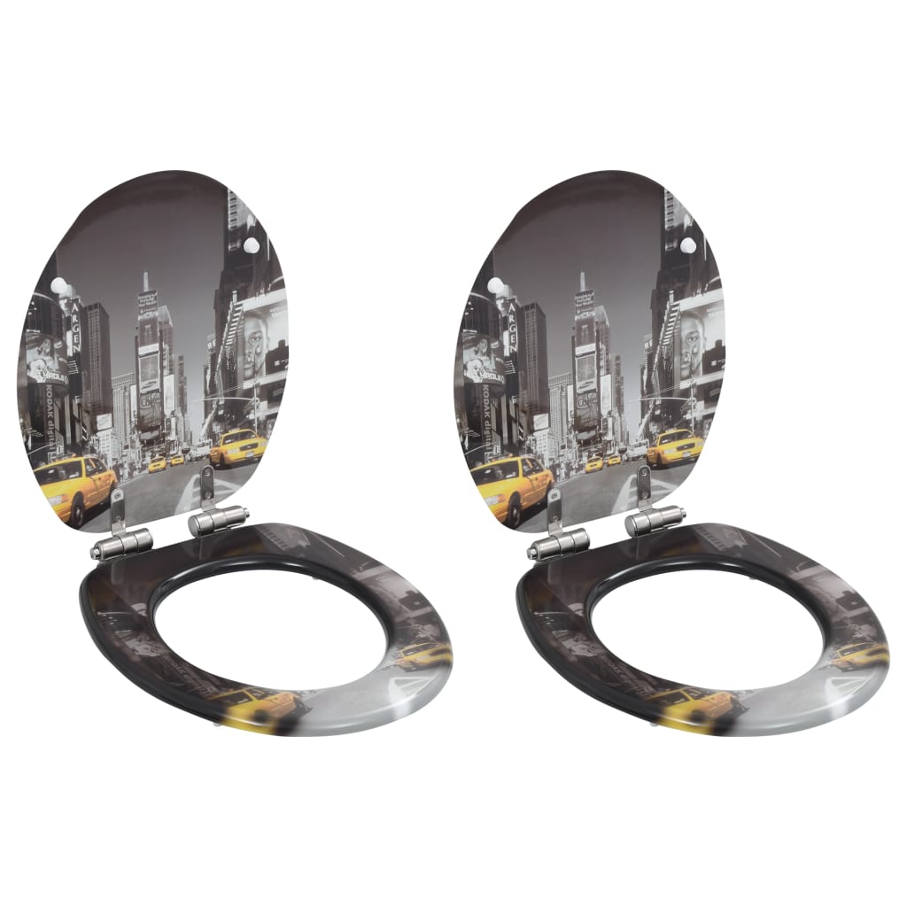 Set 2 capace de WC, vidaXL, MDF, model New York, 42,5 x 35,8 cm, Gri inchis