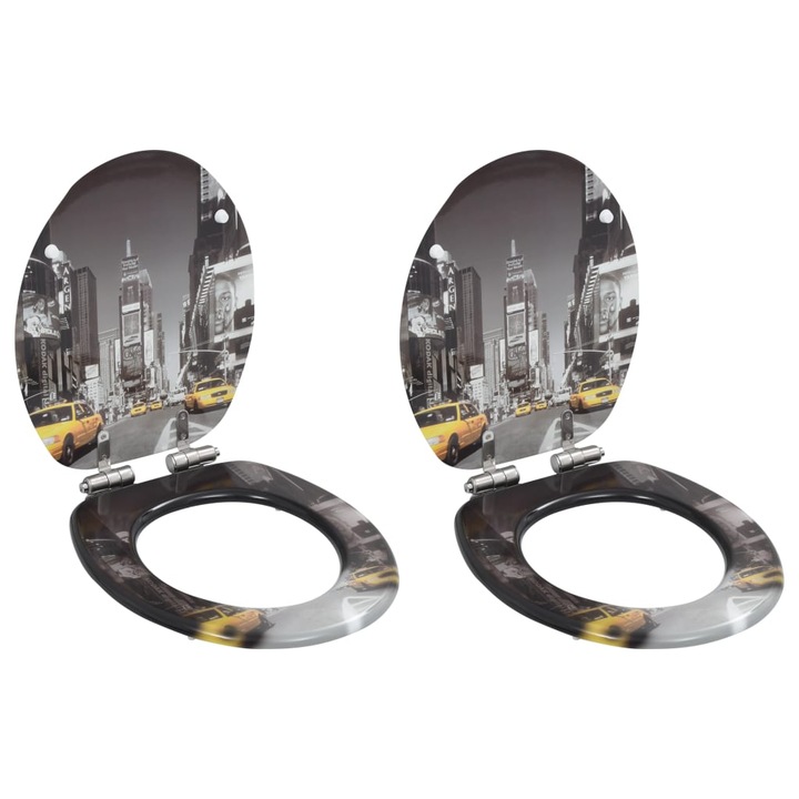 WC-ülőke, vidaXL, MDF, 2 db, New York mintás, lassan csukódó