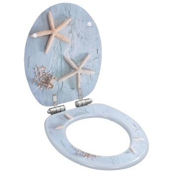 Capac de WC, inchidere silentioasa, vidaXL, model stea de mare, MDF, Albastru Capac de WC, inchidere silentioasa, vidaXL, model stea de mare, MDF, Albastru