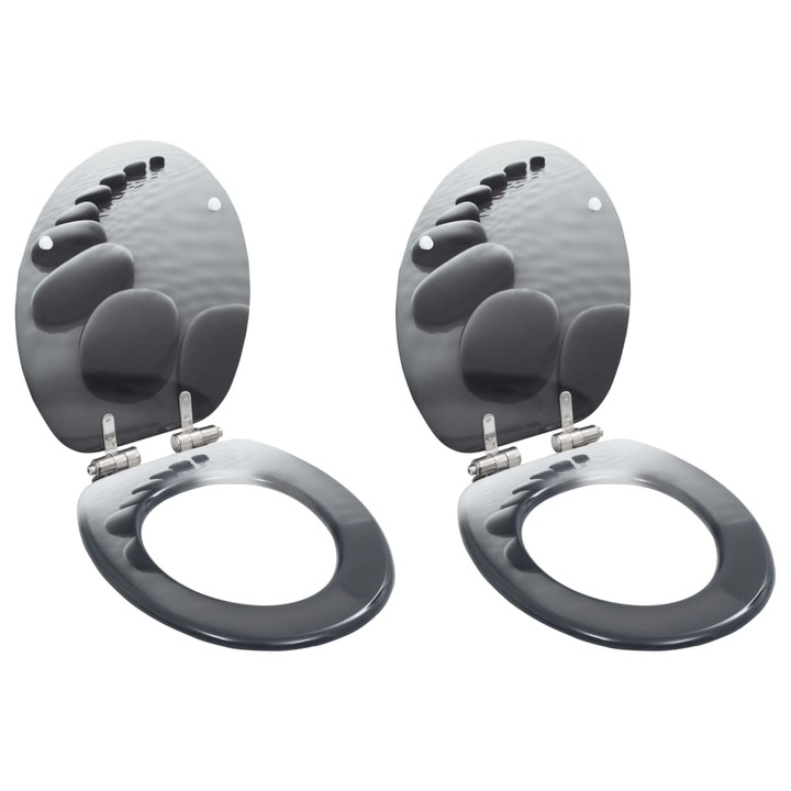 Set 2 capace de WC, vidaXL, MDF, model pietre, 42,5 x 35,8 cm, Gri inchis