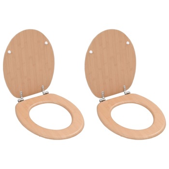 Set 2 capace de WC, vidaXL, MDF, model bambus, 42,5 x 35,8 cm, Maro Set 2 capace de WC, vidaXL, MDF, model bambus, 42,5 x 35,8 cm, Maro