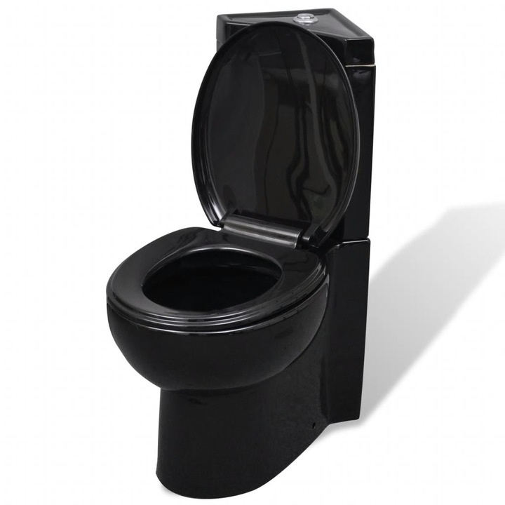 Vas toaleta din ceramica vidaXL, WC baie de colt, negru