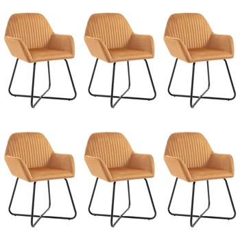 Set de 6 scaune tip fotoliu pentru bucatarie, Catifea, vidaXL, Maro deschis, 61 x 61 x 84 cm