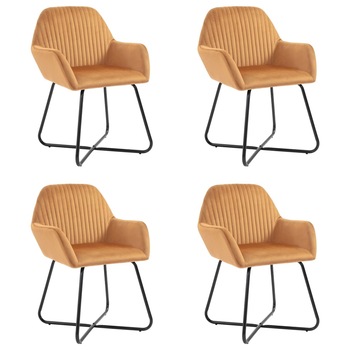 Set de 4 scaune tip fotoliu pentru bucatarie, Catifea, vidaXL, Maro deschis, 61 x 61 x 84 cm