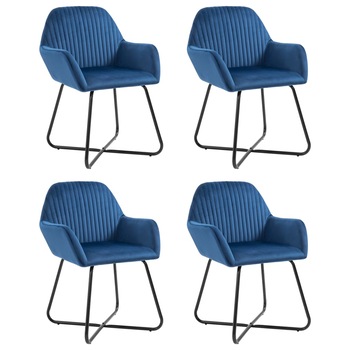 Set de 4 scaune tip fotoliu pentru bucatarie, Catifea, vidaXL, Albastru, 61 x 61 x 84 cm