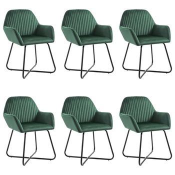 Set de 6 scaune tip fotoliu pentru bucatarie, Catifea, vidaXL, Verde, 61 x 61 x 84 cm