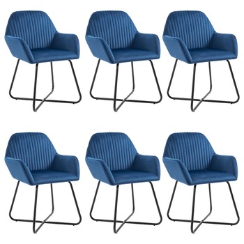 Set de 6 scaune tip fotoliu pentru bucatarie, Catifea, vidaXL, Albastru, 61 x 61 x 84 cm