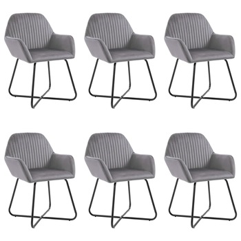 Set de 6 scaune tip fotoliu pentru bucatarie, Catifea, vidaXL, Gri deschis, 61 x 61 x 84 cm
