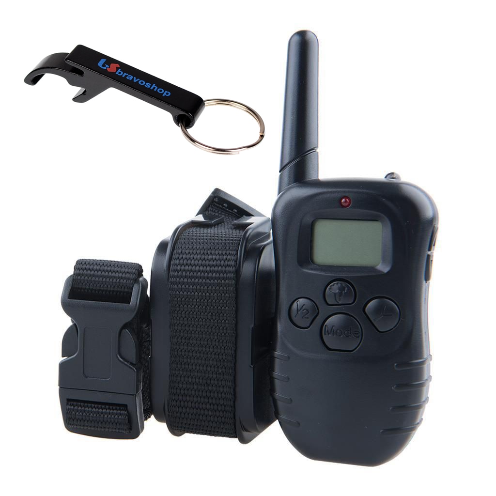 Set Zgarda electrica pentru dresaj canin, raza 300m, ajustabila, rezistenta la ploaie si praf - Pet Training Collar LCD Display + Breloc BravoShop CADOU
