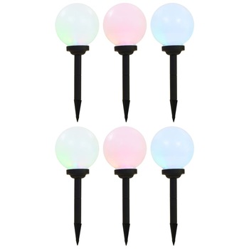 Set de 6 lampi solare sferice colorate, vidaXL, Polietilena, RGB, LED, 30 cm, Alb Set de 6 lampi solare sferice colorate, vidaXL, Polietilena, RGB, LED, 30 cm, Alb