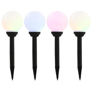 Set de 4 lampi solare cu LED, colorate, sferice, vidaXL, Polipropilena, 15 x 32 cm, RGB, Alb Set de 4 lampi solare cu LED, colorate, sferice, vidaXL, Polipropilena, 15 x 32 cm, RGB, Alb