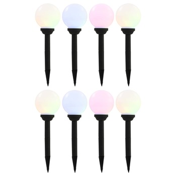 Set de 8 lampi solare sferice colorate, vidaXL, Polietilena, RGB, LED, 15 cm, Alb Set de 8 lampi solare sferice colorate, vidaXL, Polietilena, RGB, LED, 15 cm, Alb