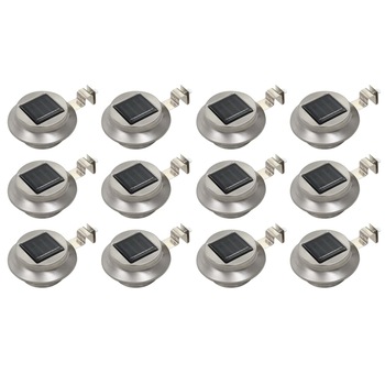 Set de 12 lampi solare cu LED, vidaXL, Otel, 12 x 6,5 cm, Argintiu Set de 12 lampi solare cu LED, vidaXL, Otel, 12 x 6,5 cm, Argintiu