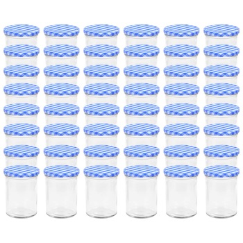 Set de 48 borcane de sticla cu capac pentru gem, vidaXL, Sticla, 400 ml, Albastru Set de 48 borcane de sticla cu capac pentru gem, vidaXL, Sticla, 400 ml, Albastru