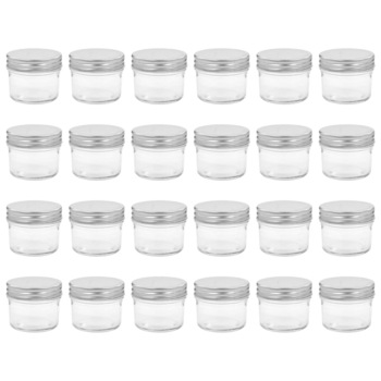 Set de 24 borcane de sticla cu capac pentru gem, vidaXL, Sticla, 110 ml, Argintiu Set de 24 borcane de sticla cu capac pentru gem, vidaXL, Sticla, 110 ml, Argintiu
