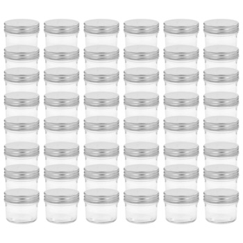 Set de 48 borcane de sticla cu capac pentru gem, vidaXL, Sticla, 110 ml, Argintiu Set de 48 borcane de sticla cu capac pentru gem, vidaXL, Sticla, 110 ml, Argintiu