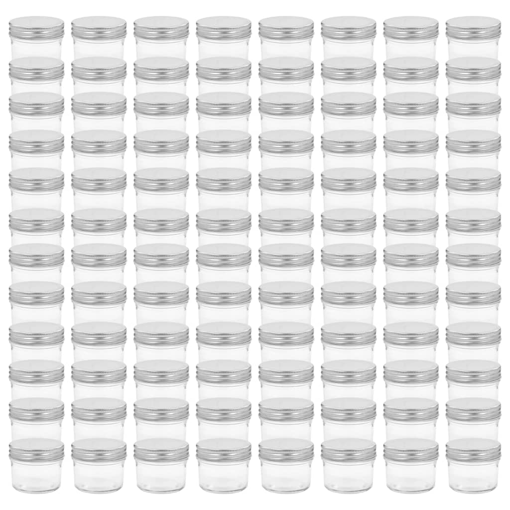 Set de 96 borcane de sticla cu capac pentru gem, vidaXL, Sticla, 110 ml, Argintiu