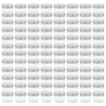Set de 96 borcane de sticla cu capac pentru gem, vidaXL, Sticla, 110 ml, Argintiu Set de 96 borcane de sticla cu capac pentru gem, vidaXL, Sticla, 110 ml, Argintiu
