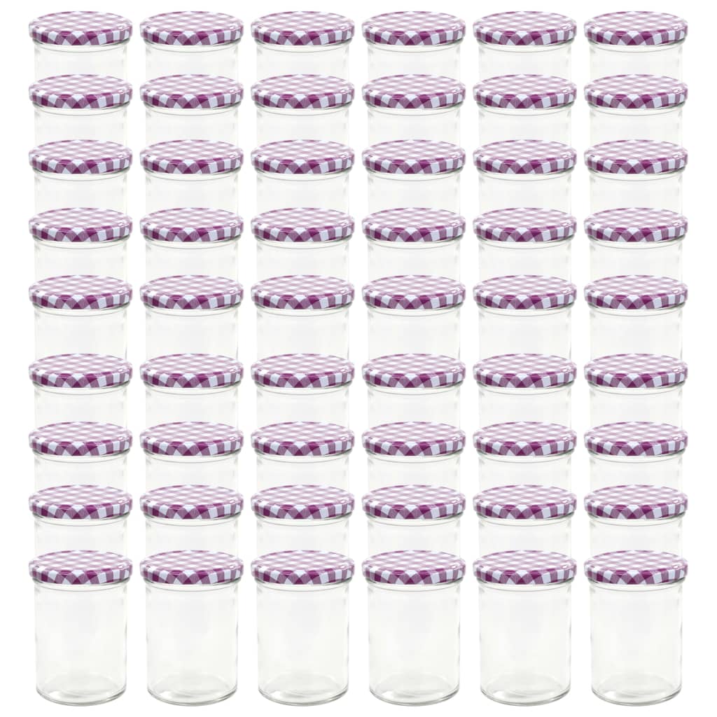 Set de 48 borcane de sticla cu capac pentru gem, vidaXL, Sticla, 400 ml, Mov