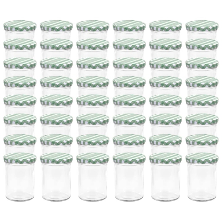 Комплект Стъклени буркана с капак за конфитюр vidaXL, 400 мл., зелено, 48 бр.