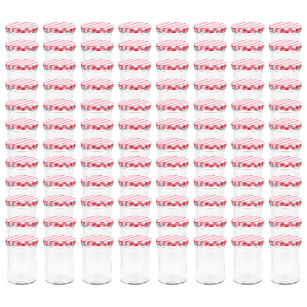 Set de 96 borcane de sticla cu capac pentru gem, vidaXL, Sticla, 400 ml, Rosu