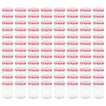 Set de 96 borcane de sticla cu capac pentru gem, vidaXL, Sticla, 400 ml, Rosu Set de 96 borcane de sticla cu capac pentru gem, vidaXL, Sticla, 400 ml, Rosu