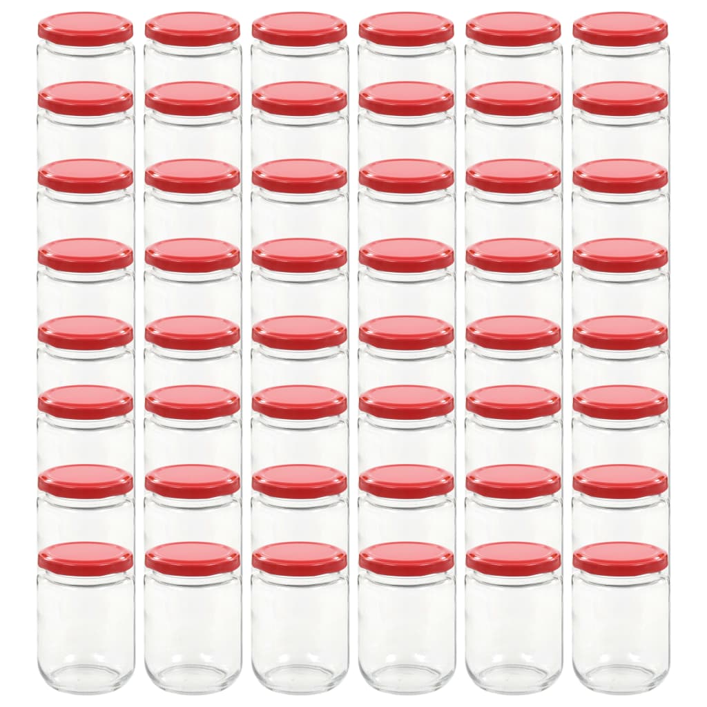Set de 48 borcane de sticla cu capac pentru gem, vidaXL, Sticla, 230 ml, Rosu