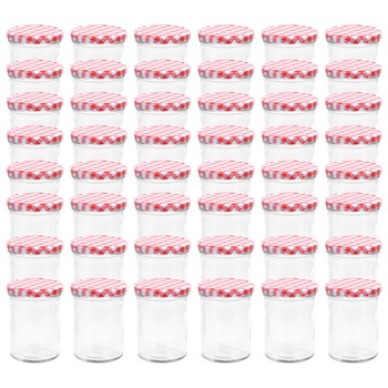 Set de 48 borcane de sticla cu capac pentru gem, vidaXL, Sticla, 400 ml, Rosu Set de 48 borcane de sticla cu capac pentru gem, vidaXL, Sticla, 400 ml, Rosu