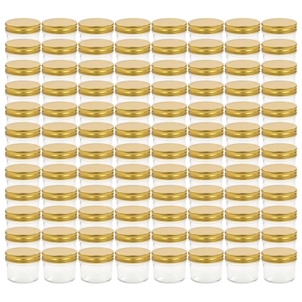 Set de 96 borcane de sticla cu capac pentru gem, vidaXL, Sticla, 110 ml, Auriu