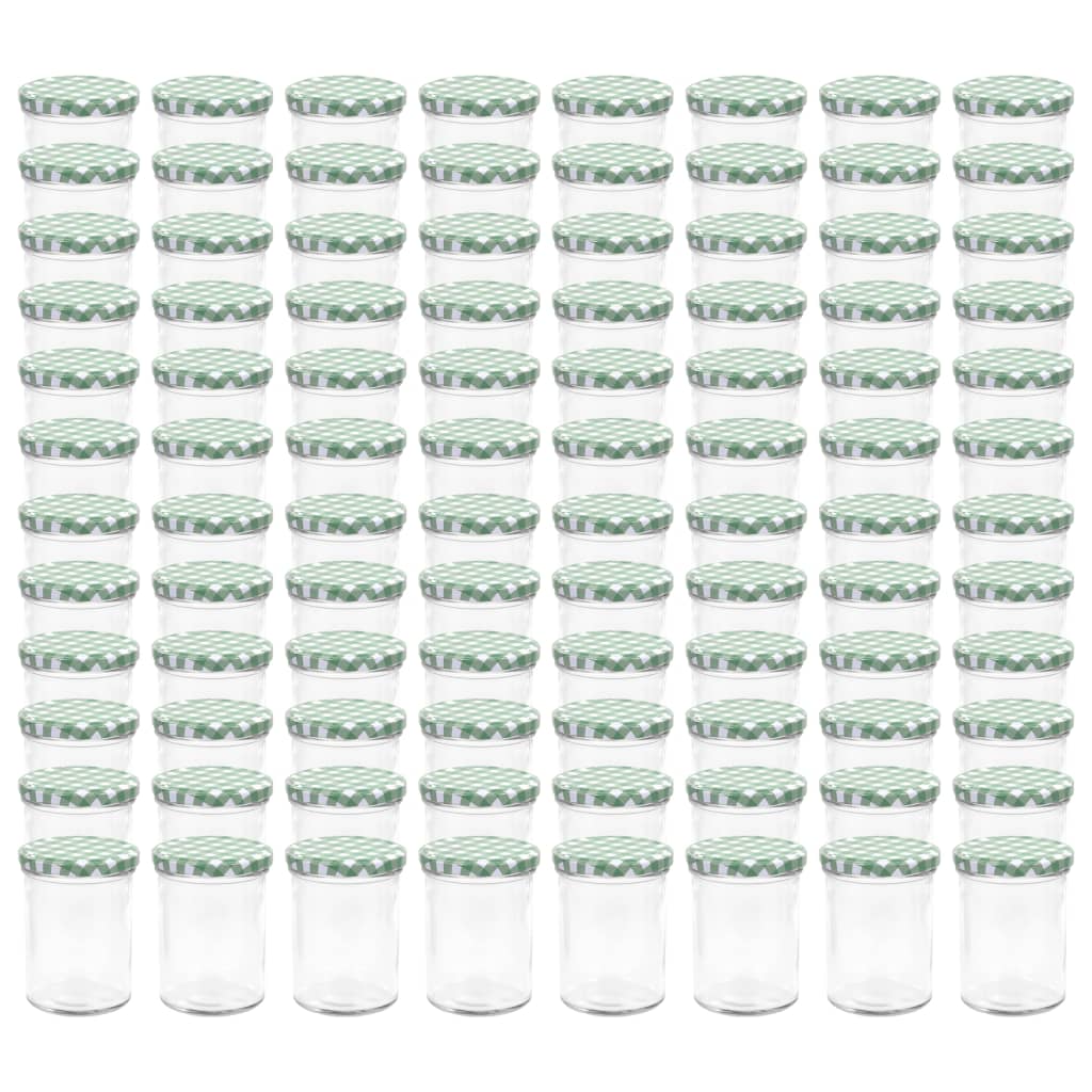 Set de 96 borcane de sticla cu capac pentru gem, vidaXL, Sticla, 400 ml, Verde
