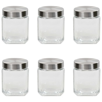 Set 6 borcane de depozitare cu capace, vidaXL, Sticla, 1200 ml, Transparent Set 6 borcane de depozitare cu capace, vidaXL, Sticla, 1200 ml, Transparent
