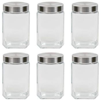 Set 6 borcane de depozitare cu capace, vidaXL, Sticla, 1700 ml, Transparent Set 6 borcane de depozitare cu capace, vidaXL, Sticla, 1700 ml, Transparent