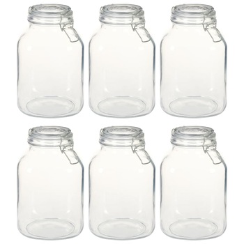 Set 6 borcane de sticla cu inchidere ermetica, vidaXL, Sticla, 3L, Transparent Set 6 borcane de sticla cu inchidere ermetica, vidaXL, Sticla, 3L, Transparent