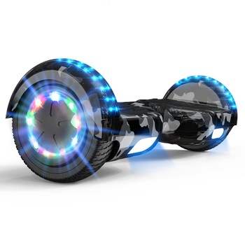 Hoverboard cu boxe Bluetooth incorporate RCB, LED pe roti, Viteza maxima 10-12 km, Autonomie 3-4 ore, IP54, Camuflaj Hoverboard cu boxe Bluetooth incorporate RCB, LED pe roti, Viteza maxima 10-12 km, Autonomie 3-4 ore, IP54, Camuflaj