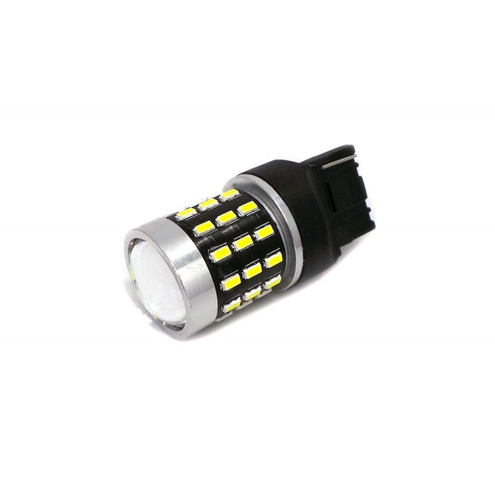 Autó LED izzó, motoLEDy, W21W/7440, helyzetjelző, nappali menetfényhez és tolatólámpához, Xenon fehér 5500K, 2 darabos készlet, CANBUS, 1800 lm, lencsés, 10-30V, 54 db SMD 3014 dióda, 360 fokos sugárzási szög, polaritásfüggetlen