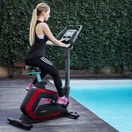 Bicicleta Magnetica Fitness Techfit B700, Greutate utilizator 130 kg, Volanta 9 kg, Roti transport, Suport tableta