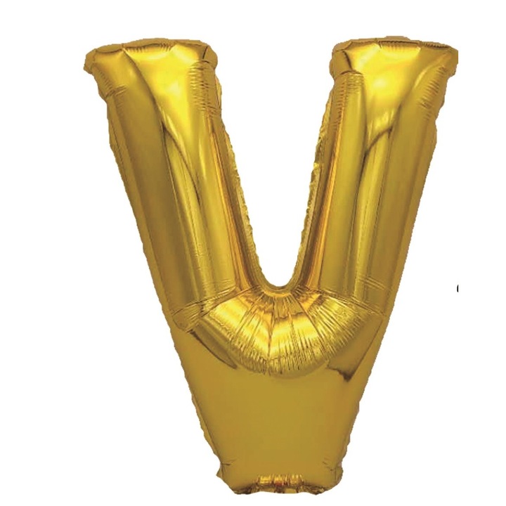 Фолиев балон златен металик, Mirific Party, буква V, 40 см, златен