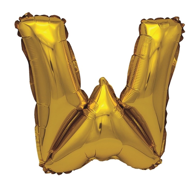 Балон златен металик Mirific Party, Фолио, Буква W, 80 см, Златист