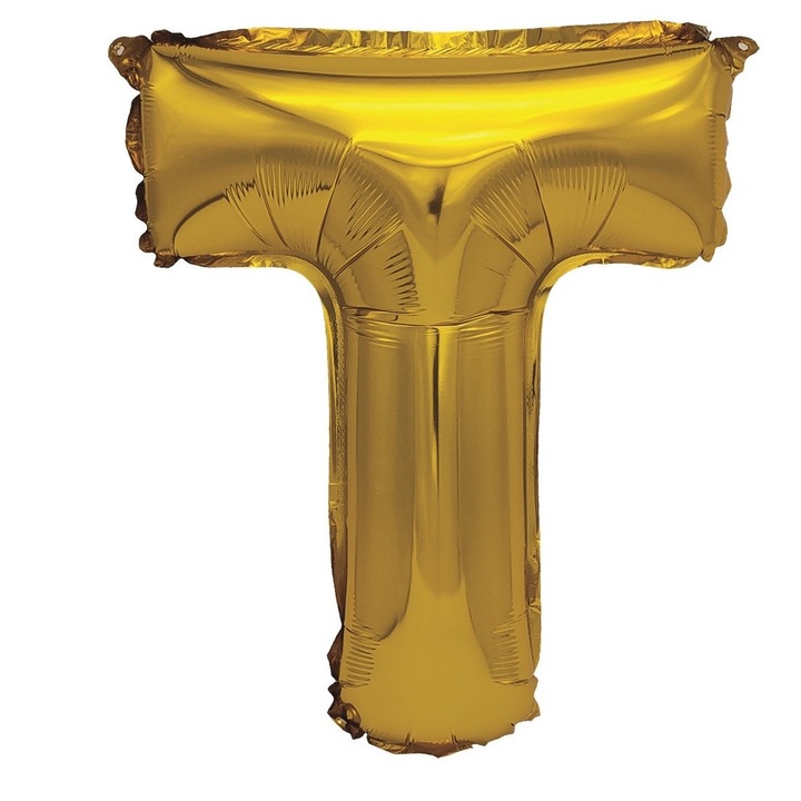 Балон златен металик Mirific Party, Фолио, Буква T, 80 см, Златист