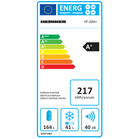 Frigider cu doua usi Heinner HF-205A+, 205 l, Clasa A+, Iluminare LED, H 143.4 cm, Alb