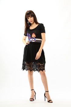 Fusta DESIGUAL cu dantela in partea de jos, negru, Raisa, 34 EU Fusta DESIGUAL cu dantela in partea de jos, negru, Raisa, 34 EU