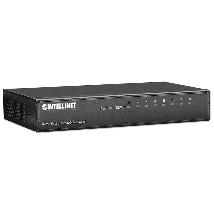 Комутатор Intellinet 523318, 8 x 10/100 Mbps RJ45, метален, черен