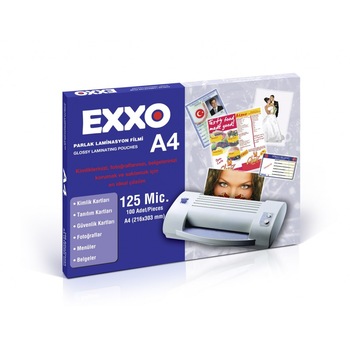 Folie laminare A4, 125 microni, 100 bucati/top, EXXO Folie laminare A4, 125 microni, 100 bucati/top, EXXO