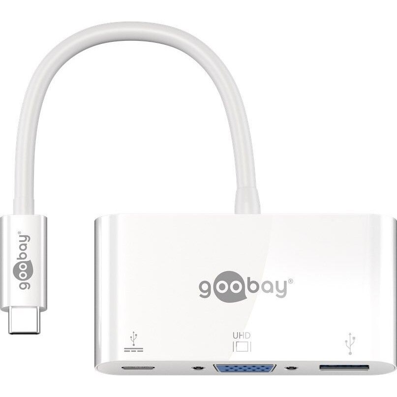 Adaptor multiport USB-C la VGA, USB A 3.0 15 cm alb, Goobay