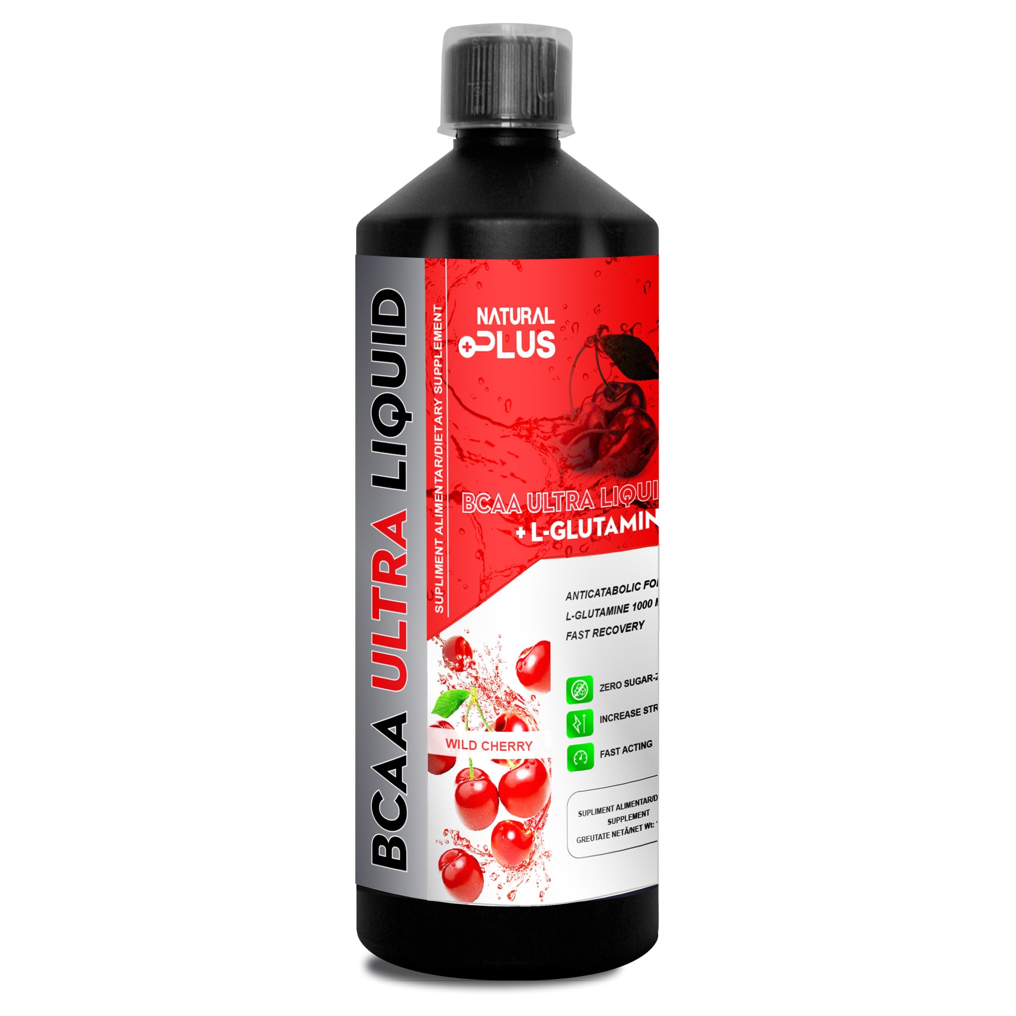 BCAA Ultra Lichid + L-Glutamina Natural Plus, bautura energizanta, 1000 ml, visine